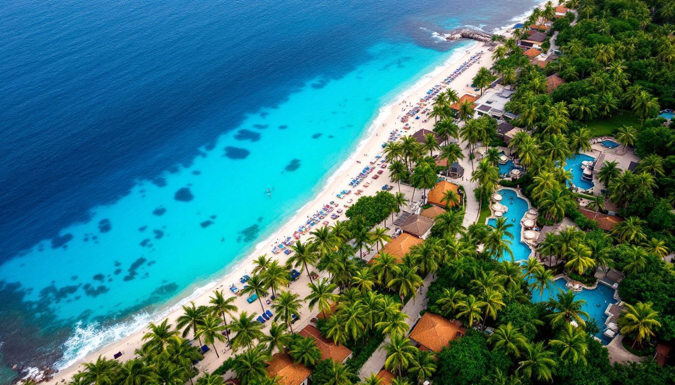 Una vista aérea de un lujoso resort frente al mar en República Dominicana.