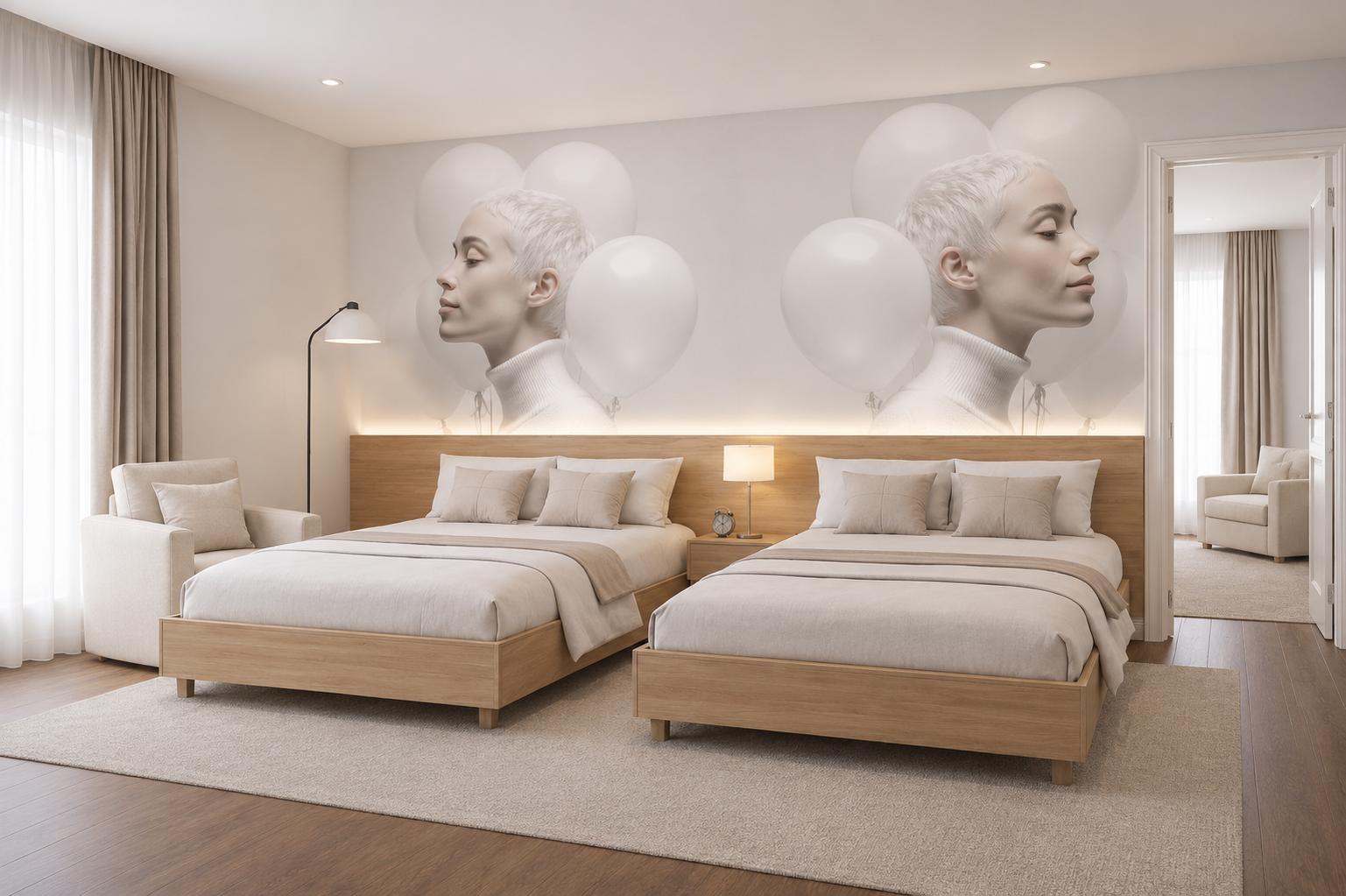 NOMAD double room with twin beds and art-mural wall